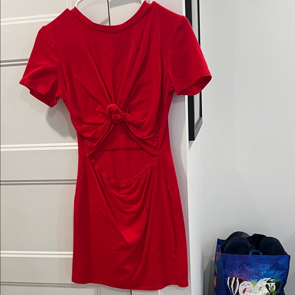 La Hearts Scarlet Mini Dress with Knot Detail